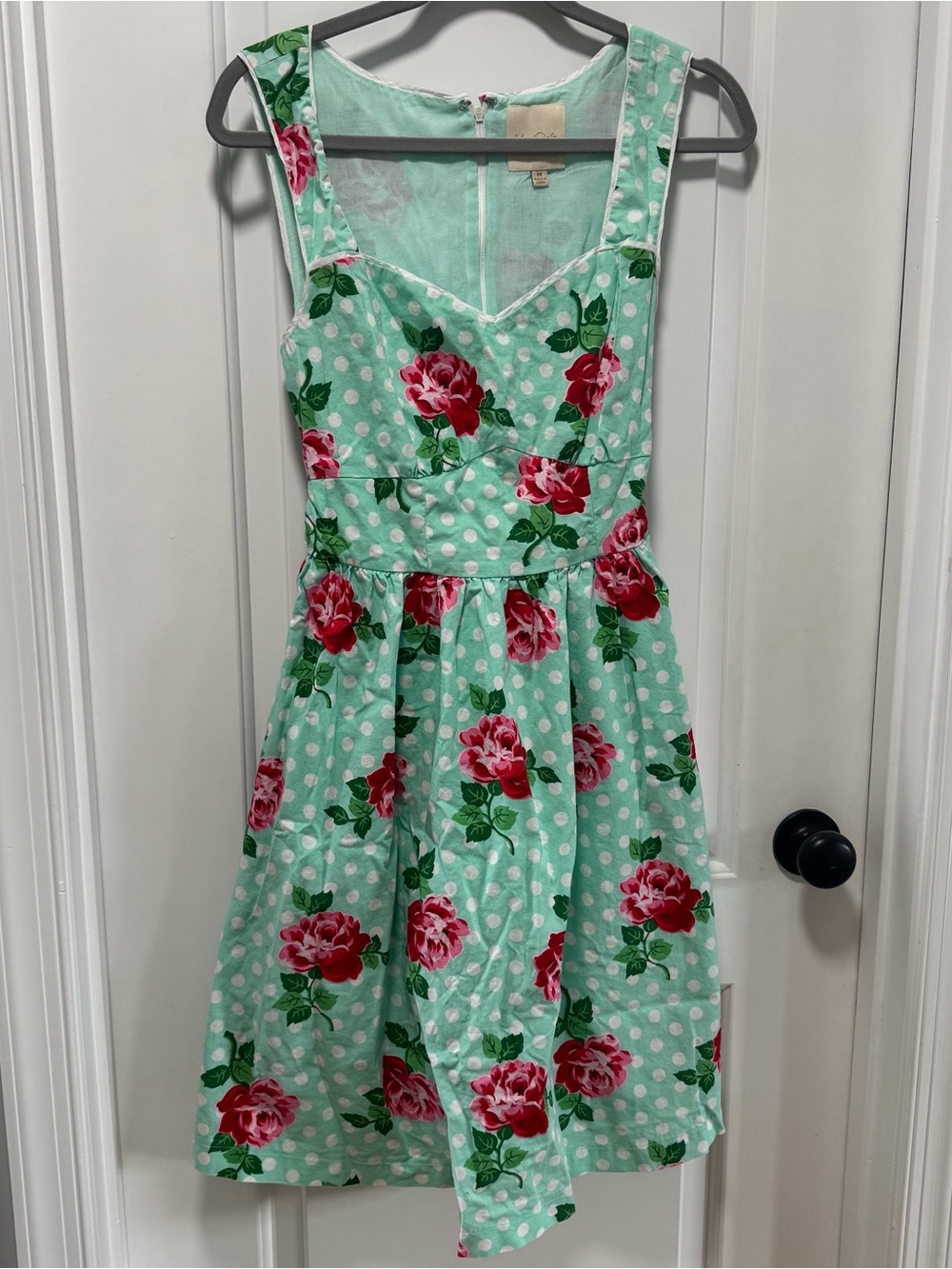 ModCloth Sight For Sunrise Dress size Medium Mint Green Rose Polka Dot Pin Up